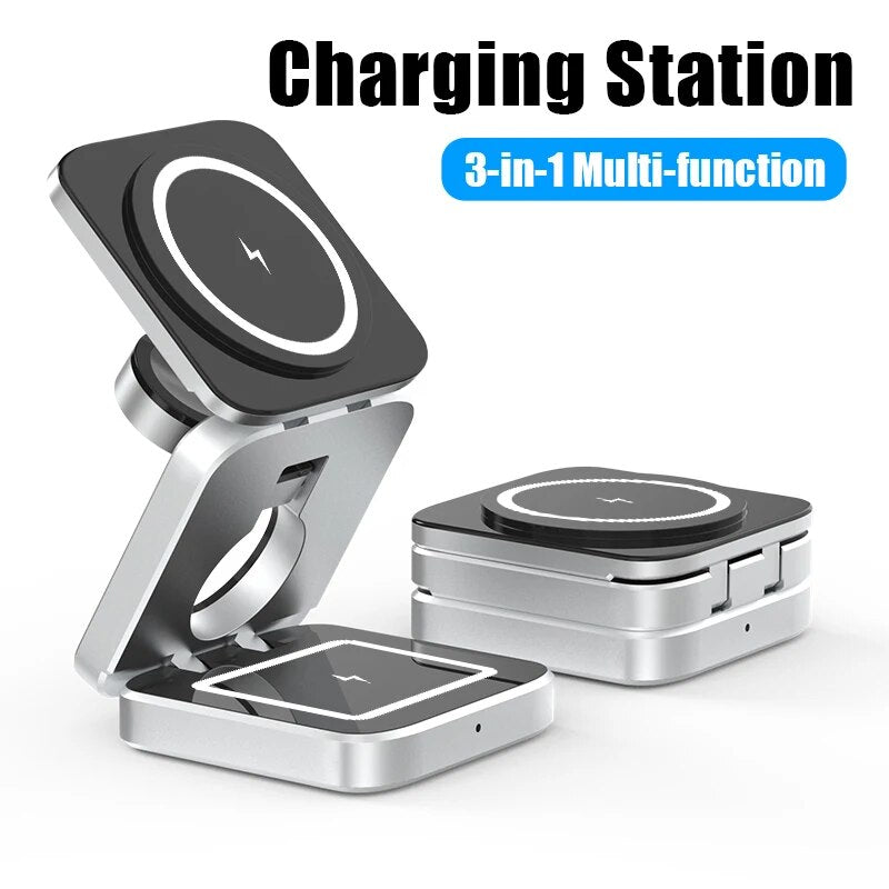 "Ultimate 3-In-1 Magnetic Wireless Charger Stand for Iphone 15/14/13 Pro/Max/Plus and Airpods 3/2 - Fast Charging Dock and Stylish Holder!"