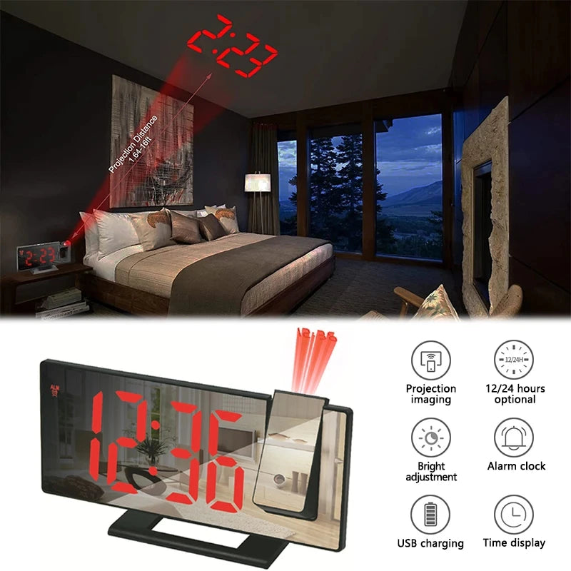 "Transform Your Bedroom with the Ultimate LED Projection Alarm Clock - Dual Loud Bedside Time Projector for a Peaceful Night'S Sleep!"