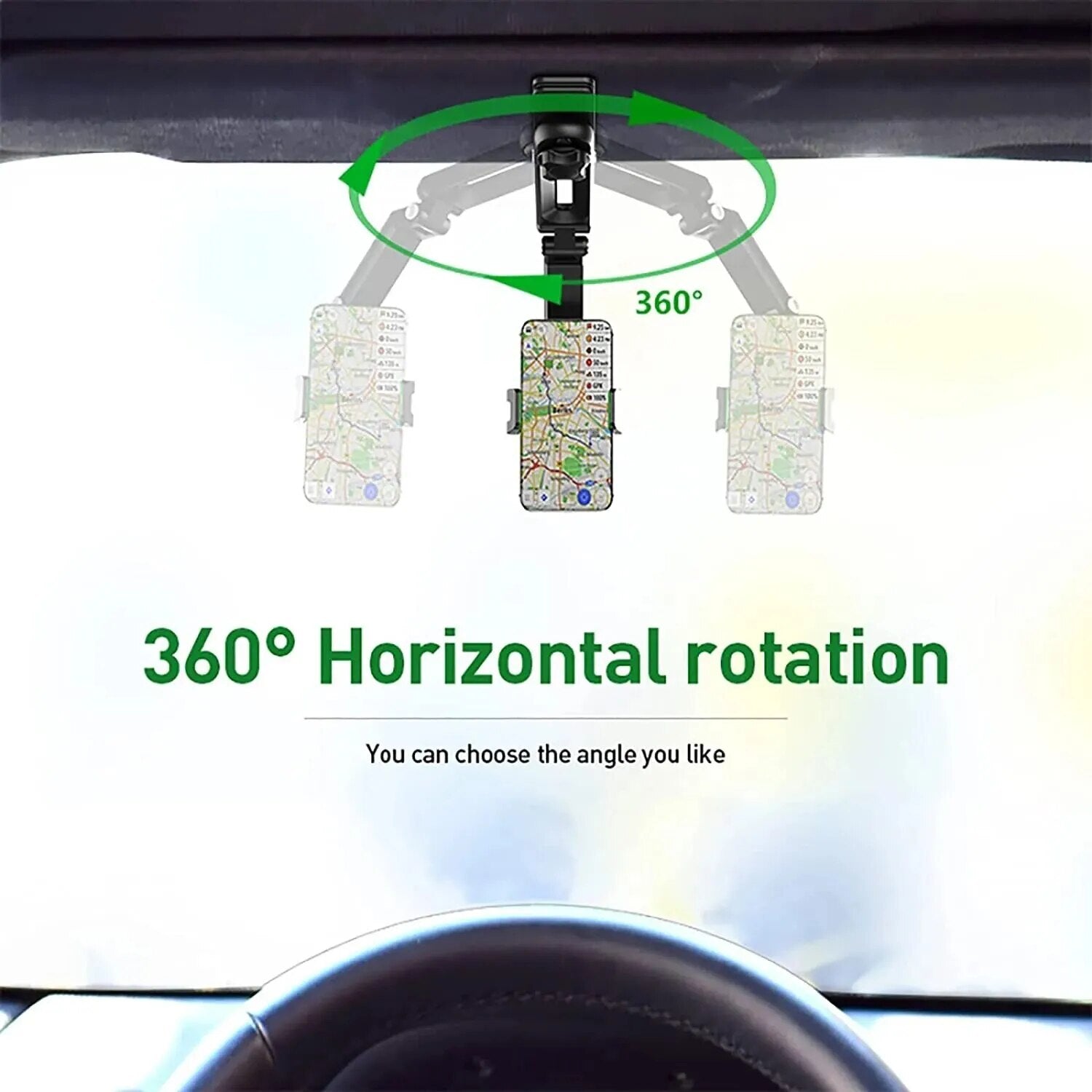 "Stay Connected on the Go with Our 360° Rotating Sun Visor Phone Holder - Perfect for Iphone, Samsung, and Android!"