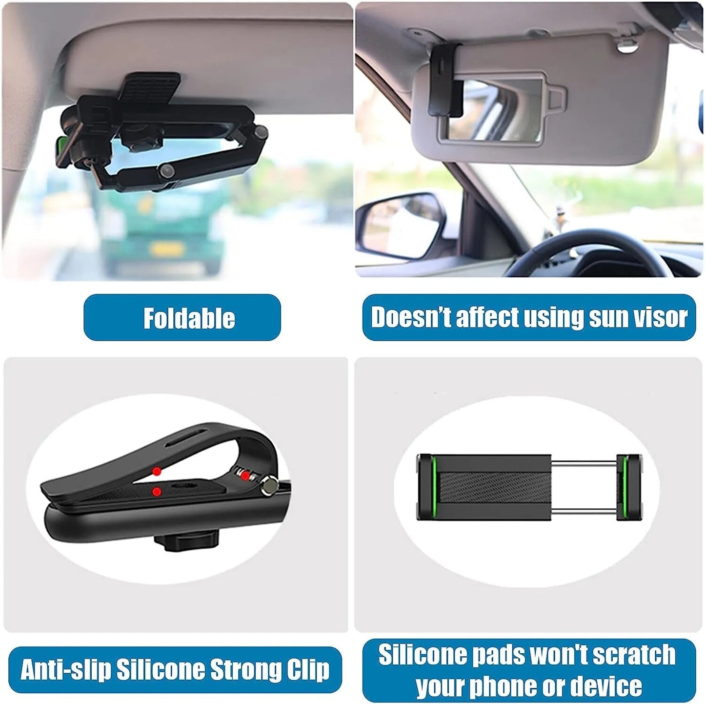 "Stay Connected on the Go with Our 360° Rotating Sun Visor Phone Holder - Perfect for Iphone, Samsung, and Android!"