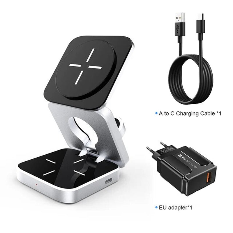 "Ultimate 3-In-1 Magnetic Wireless Charger Stand for Iphone 15/14/13 Pro/Max/Plus and Airpods 3/2 - Fast Charging Dock and Stylish Holder!"