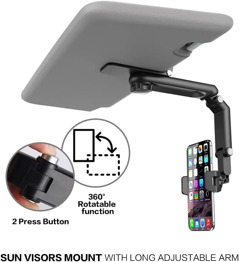 "Stay Connected on the Go with Our 360° Rotating Sun Visor Phone Holder - Perfect for Iphone, Samsung, and Android!"