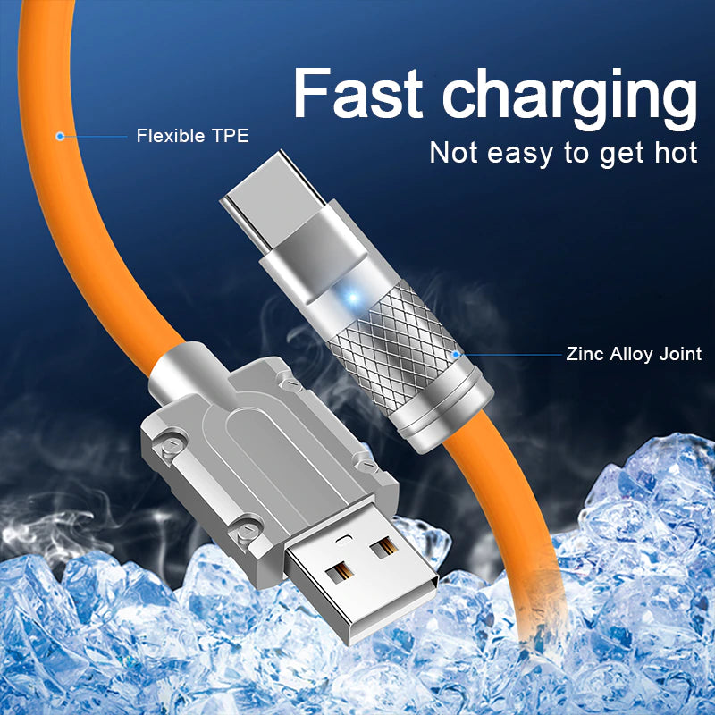 "Ultra-Fast 120W Supercharge Liquid Silicone Type-C Cable - 1M Length for Xiaomi, Huawei, Samsung - Premium Zinc USB Bold Data Line"